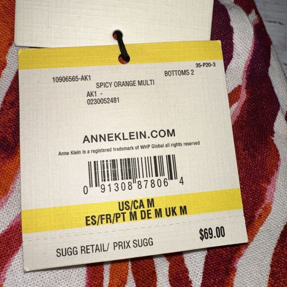 Anne Klein Spicy Orange Multicolor Linen Zebra Print Pockets Shorts Medium New - Picture 7 of 11
